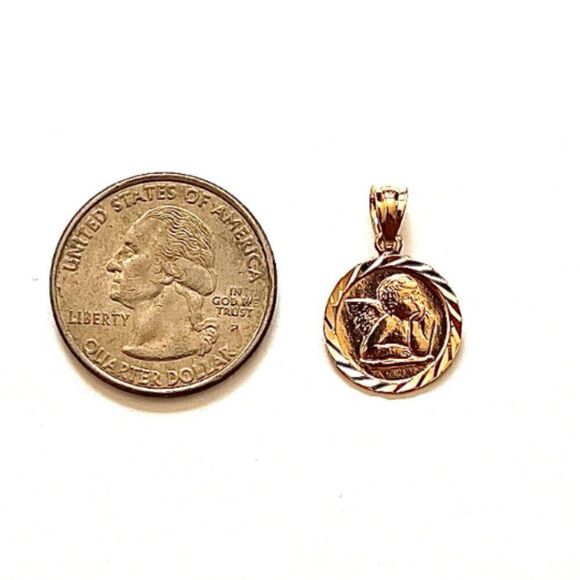 14k solid gold baby angel pendant | Real Gold Religious Jewelry | gift | Angel | - Picture 6 of 8